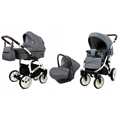BabyLux® Bambimo Kinderwagen Set 3 in 1 - Optimal - incl. Babywanne, Buggy Sportsitz, Auto-Babyschale - Autositz - Kinderwagenset - Kombikinderwagen mit Wickeltasche, Regenschutz usw.