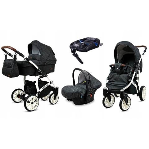 BabyLux® Kinderwagen Set 4 in 1 - Optimal - incl. Babywanne, Buggy Sportsitz, Auto-Babyschale, ISOFIX-Basisstation - Autositz - Kinderwagenset - Kombikinderwagen mit Wickeltasche usw.