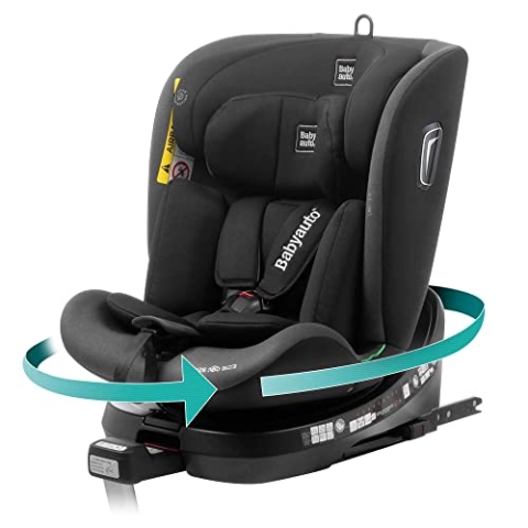 BABYAUTO - Aitana Baby Autositz 360° Drehbar ISOFIX mit Stützfuß - Kinder Autositz Gruppe 0+/1/2/3 (0-36 kg/0-12 Jahre) Autositz mit iSize - 5-Punkt-Sicherheitsgurt - Schwarz/Anthrazit
