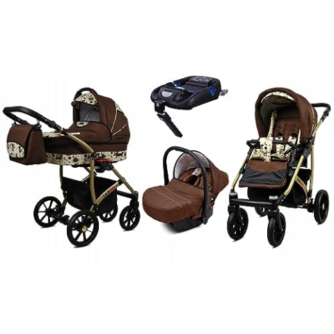 BabyLux® Kinderwagen Set 4 in 1 - Largo - incl. Babywanne, Buggy Sportsitz, Auto-Babyschale, ISOFIX-Basisstation - Autositz - Kinderwagenset - Kombikinderwagen mit Wickeltasche usw.