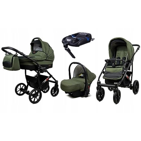 BabyLux® Kinderwagen Set 4 in 1 - Largo - incl. Babywanne, Buggy Sportsitz, Auto-Babyschale, ISOFIX-Basisstation - Autositz - Kinderwagenset - Kombikinderwagen mit Wickeltasche usw.