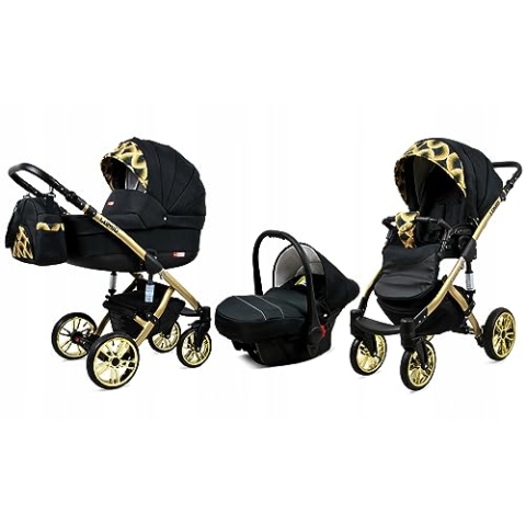 BabyLux® Bambimo Kinderwagen Set 3 in 1 - Lumio - incl. Babywanne, Buggy Sportsitz, Auto-Babyschale - Autositz - Kinderwagenset - Kombikinderwagen mit Wickeltasche, Regenschutz usw.