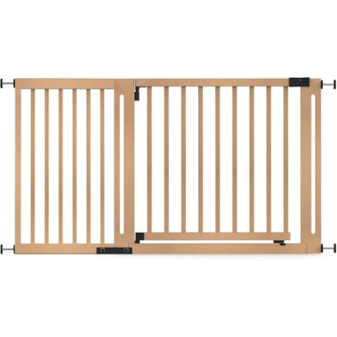 Safetots Naturholz Elegance Treppenschutzgitter, Natur, 145cm - 153cm, Druckmontage Sicherheitsgitter, 73cm Extra Breite Türöffnung, Extra Breites Gitter für Treppen, Flure und Türen
