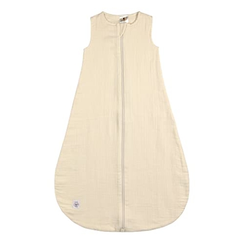 LÄSSIG Baby Sommerschlafsack ohne Ärmel Musselin Baumwolle GOTS zertifiziert/Muslin Baby Sleeping Bag GOTS vanilla, 86/92