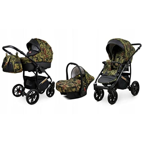 BabyLux® Kinderwagen Set 4 in 1 - Miracle - incl. Babywanne, Buggy Sportsitz, Auto-Babyschale, ISOFIX-Basisstation - Autositz - Kinderwagenset - Kombikinderwagen mit Wickeltasche usw.