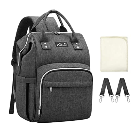 Viedouce Baby Wickelrucksack Wickeltasche Babytasche,Wasserdicht Oxford Große Kapazität für ausgehen,Multifunktional zum Rucksack mit 1 Stück Wickelauflage und 2 Kinderwagengurten(dunkelgrau)