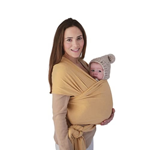 Mushie Tragetuch für Neugeborene & Babys | 100% Bio-Baumwolle | Mit einer integrierten Tasche | von 3,6-14,9 kg | Atmungsaktiv, um Überhitzung zu vermeiden | Mustard Melange