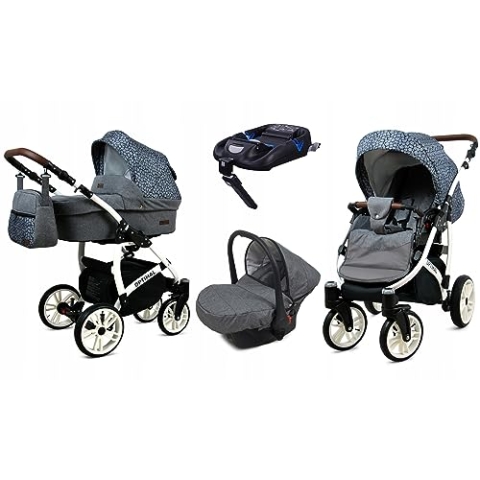 BabyLux® Kinderwagen Set 4 in 1 - Optimal - incl. Babywanne, Buggy Sportsitz, Auto-Babyschale, ISOFIX-Basisstation - Autositz - Kinderwagenset - Kombikinderwagen mit Wickeltasche usw.