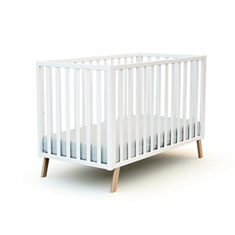 AT4 - Babybett Holz 60x120 CONFORT Weiß | 125,5 x 64 x 81,5 cm |Kinderbett | Gitterbett mit Lattenrost 3 Stufen Höhenverstellbar |Bett umbaubar zum Juniorbett