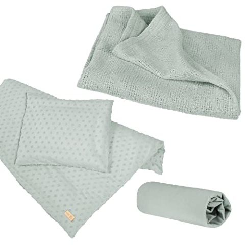 roba Organic Geschenkset Lil Planet - Baby Bettwäsche, Spannbettlaken & Babydecke - Bio Baumwolle - GOTS zertifiziert - Geschenk zur Geburt - Frosty Green