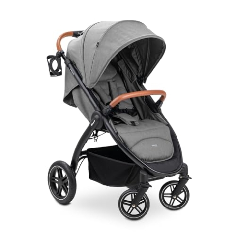 Hauck Uptown Kinderwagen Melange Grey – Kinderwagen für jedes Gelände, extra großer Sitz, flache Liegeposition, Gummiräder, Federung, kompakt & einfach zusammenklappbar, mit Regenschutz