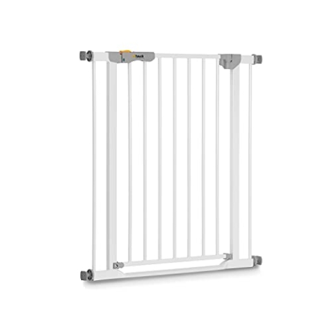Hauck Treppenschutzgitter / Türschutzgitter Clear Step Autoclose, für Breiten 75 - 80 cm, Ultra Flache Schwelle, Automatischer Schließmechanismus, ohne Bohren, Einhändiges Öffnen, Metall, Weiß