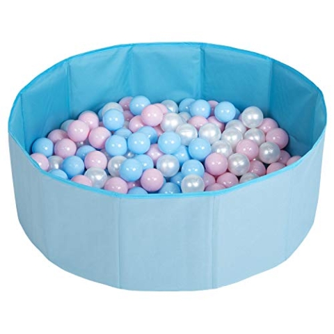 Selonis Faltbare Bällebad Mit 300 Bälle Für Kinder Spielbad, Blau:Babyblau/Puderrosa/Perle