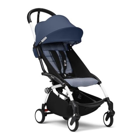 Stokke YOYO3 Kinderwagen ab 6 Monaten - Inklusive weißem Rahmen, Air France Blue Sitzkissen + Verdeck - Blitzschnell ein- und ausklappbar - Leicht & kompakt - Handgepäck-kompatibel