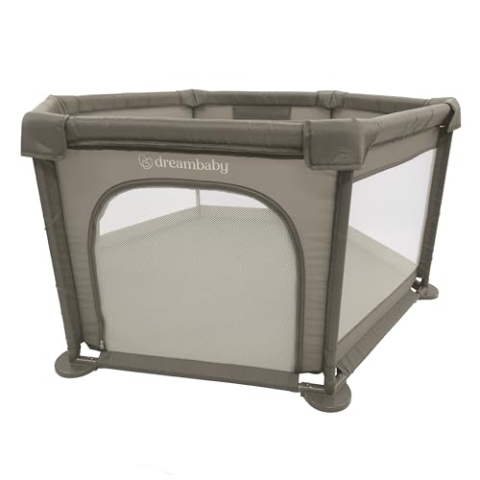 Dreambaby Großes Explore Deluxe Laufgitter aus Stoff, Taupe, gepolsterte Seiten, einfache Montage, Laufstall für Baby und Kleinkind, Spielhof, atmungsaktives Netzgewebe, Reißverschluss-Tür