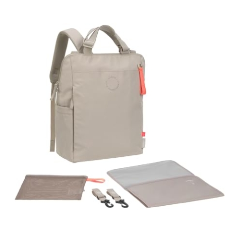 LÄSSIG Baby Wickelrucksack Wickeltasche mit Wickelunterlage, Kinderwagenbefestigung, Netztasche/GRE Conversion Backpack beige