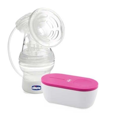 Chicco Tragbare elektrische Milchpumpe, kompakt und leicht, effektive und natürliche Saugkraft mit 5 Intensitätsstufen, weich und ergonomisch, mit Sauger und dichten Verschluss, weiß, 150 ml