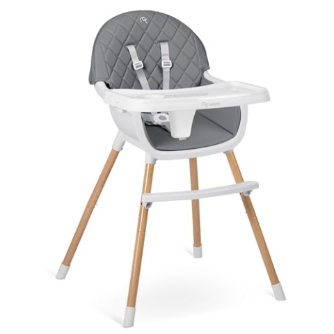 Nukido Hochstuhl Baby Kinderhochstuhl Essstuhl 3in1 Abnehmbares Tablett Verstellbar Sicherheitsgurt Stabil Pflegeleicht Babyhochstuhl Ab 6 Monaten Lilo Weiß Grau