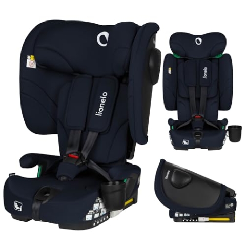 LIONELO NELLY I-SIZE Faltbarer Kindersitz 76-150 cm (ca. 15 Monate - 12 Jahre) Gruppe 1 2 3 Einbau mit ISOFIX und TT-Gurt hinten, Seitenschutz, Kopfstützen- und Rückenlehnenverstellung