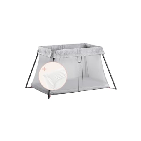 BabyBjörn Reisebett Light mit Spannbetttuch für Reisebett Light, Silber