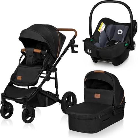 LIONELO Mari Tour 3-in-1 Kinderwagen bis 22 kg Kombikinderwagen Tragewanne Kinderautositz verstellbare Rückenlehne 5-Punkt-Gurt geländegängige 360° Räder Dämpfung Verdeck XXL Buggy