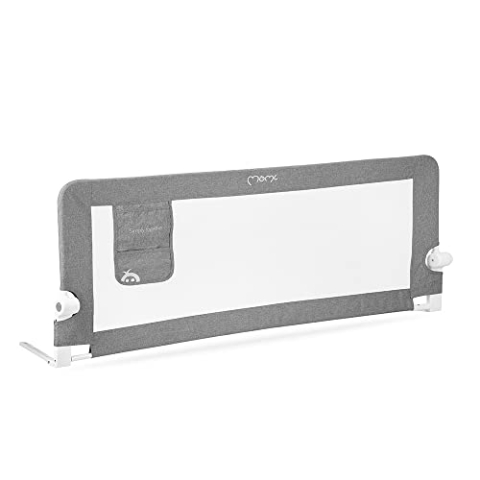 Momi Bettgitter Lexi XL | 148 x 64 x 30cm | Sicherheitsgurte | Aussperrung | Öffnungseinstellung | Aufbewahrungstasche | Einfache Montage | Dunkelgrau