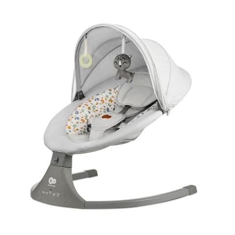 Kinderkraft LUMI 2 Babywippe, Elektrische Babyschaukel, Von der Geburt bis 9 Monate, Höhenverstellbar, 5 Schaukelmodi, 12 Melodien, Bogen mit Spielzeug, Dunkelgrau