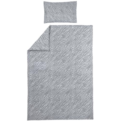 Meyco Home Zebra Bettwäsche für 1-Person (Baumwolle, atmungsaktives Material, einfache Pflege, praktischer Einschlagstreifen, Maße: 140 x 200/220 cm), Grau