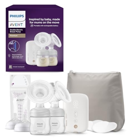 Elektronische Philips Avent Doppelmilchpumpe Premium - mit Natural Motion Technologie, wiederaufladbarem Akku, Timer-Anzeige (Modell SCF398/31)