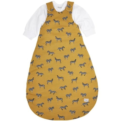 Meyco Baby Zebra Animal Schlafsack 2-teilig, gefüttert (aus 100% Baumwolle, mit Rundum-Reißverschluss, hautfreundlich, Faltenresistent, Größe: 74/80), Honig Gold