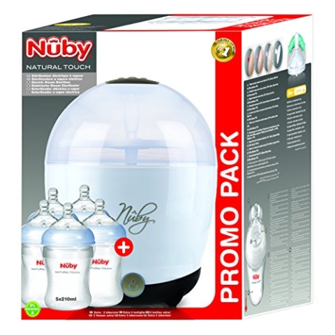 Nuby NTVP31 - Vaporisator "One-Touch" für bis zu 5 Flaschen und Zubehör/Aktionsset: inklusiv 5 Silikonflaschen, 210 ml