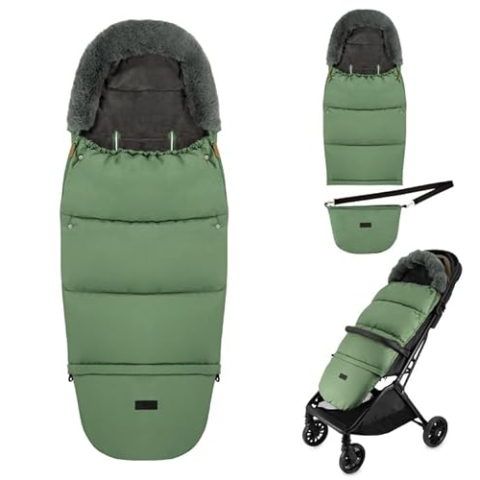 MoMi Fußsack 2 in 1 für Kinderwagen, Schlitten oder Autositz, mit Kapuze, Fellbesatz und abnehmbarem Fußteil, Reißverschluss links und rechts, Gurtschlitze, wasserabweisend