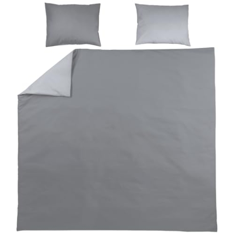 Meyco Home Uni Bettwäsche Doppelbett (Baumwolle, atmungsaktives Material, einfache Pflege, praktischer Einschlagstreifen, Maße: 240 x 200/220 cm), Grau/Hellgrau