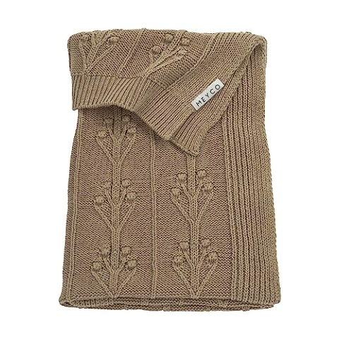 Meyco Baby Romantic Flower Babydecke, gestrickte Wiegedecke (aus 100% weicher Baumwolle, vielseitig einsetzbar, einfache Pflege, atmungsaktiv, Größe: 100 x 150 cm), Taupe