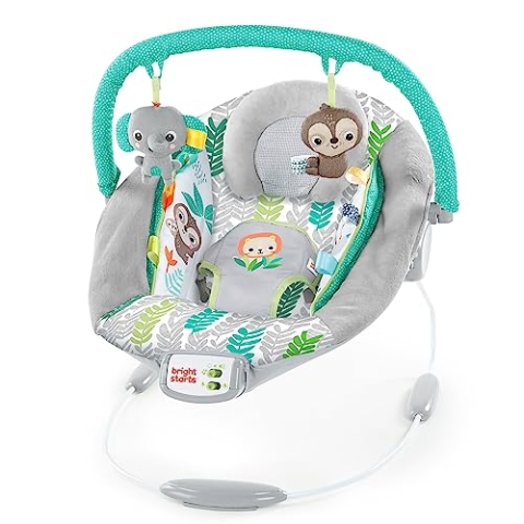 Bright Starts, Babywippe Babyschaukel Jungle Vines mit 2 Spielzeugen, 7 Melodien, Lautstärkenregler und automatischer Abschaltfunktion