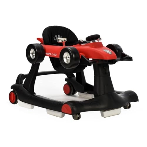 Asalvo Rollator F1, 3-in-1, Lauflernhilfe, erste Schritte, Tablett mit Spielen, Lichtern und Musik, 3 Höhen, Kippschutz, einstellbare Geschwindigkeit, F1 Rot