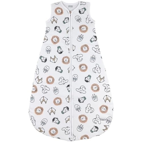 Meyco Baby Animal Schlafsack gefüttert (aus 100% Baumwolle, mit Rundum-Reißverschluss, hautfreundlich, Faltenresistent, perfekte Passform, Größe: 98), Mehrfarbig
