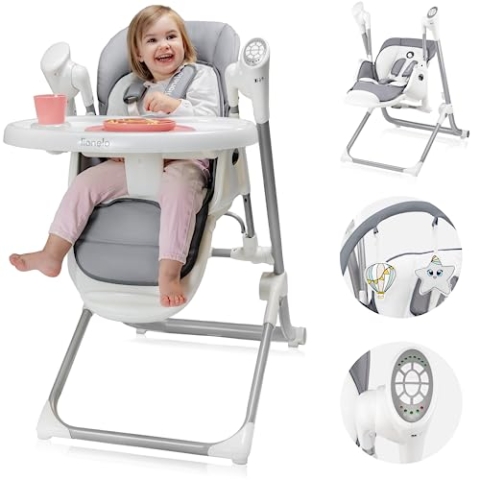 LIONELO Niles 2in1 Hochstuhl, Wippe für Kinder, verstellbare Rückenlehne, Tablett, Hochstuhl von 6 bis 36 Monaten bis 15 kg, Wippe bis 9 kg Grau