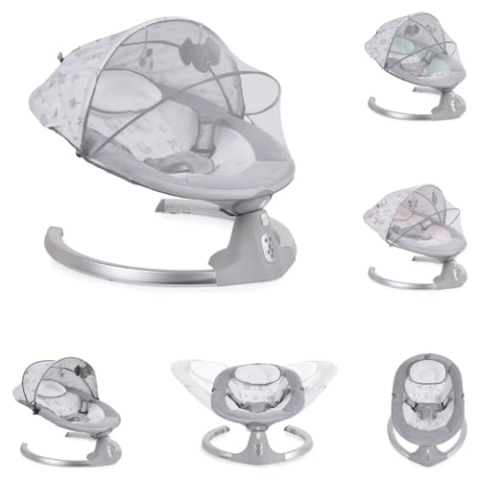 Cangaroo Moni Baby Swing Ari mit Musikfunktion, Timer, Fernbedienung und Moskitonetz, Farbe: Grau