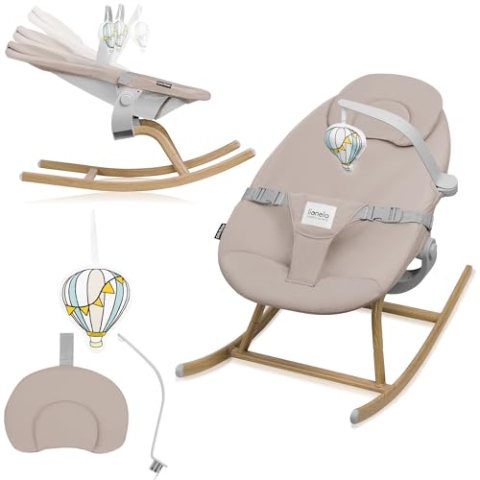 LIONELO DALIA ROCKER Babywippe bis 9 kg, Liege mit Bügel und Spielzeug, Wippe, Liegeverstellung, 3-Punkt-Gurt, Leichtgewicht 3,2 kg, Montage ohne Werkzeug