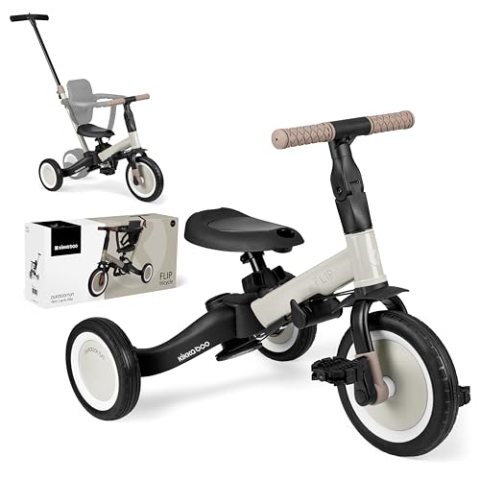 KikkaBoo FLIP 5-in-1 Dreirad Laufrad, Kinderrad ab 1 bis 5 Jahren mit Schubstange, Umwandelbares Kinderdreirad zum Laufrad mit oder ohne Pedale, verstellbar und umbaubar, Beige