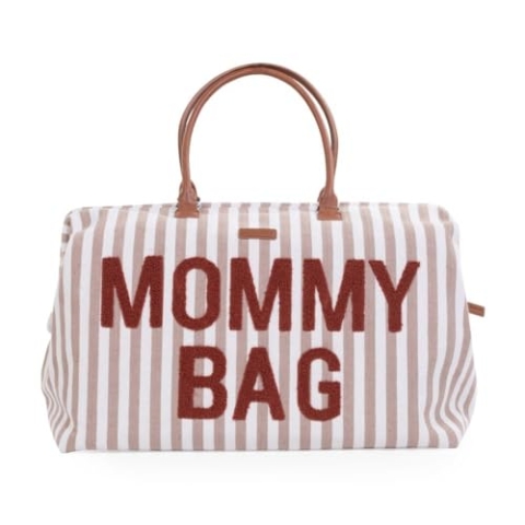 CHILDHOME, Mommy Bag, Wickeltasche, Umstandstasche, Reisetasche, großes Fassungsvermögen, Wickelauflage, Verstellbarer Schultergurt, Unterteilt, Isoliertasche, Durchgang Trolleygriff, Terra Streifen