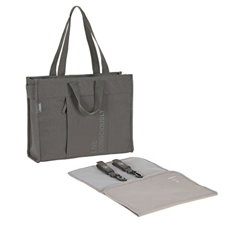 LÄSSIG Baby Wickeltasche mit Wickelunterlage, Kinderwagenbefestigung, nachhaltig produziert/GRE Tote Up Bag anthracite