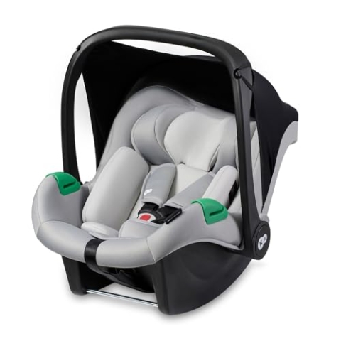 Kinderkraft MINK PRO i-Size 40-75 cm Babyschale, Autositz von geburt Gruppe 0+, Verstellbare Kopfstütze, Einsatz für die Jüngsten im set, Grau