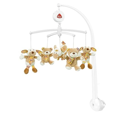 Fehn Musik Mobile Rainbow - Baby Einschlafhilfe Musikspielzeug mit süßen Tieren - Babymobile Spieluhr Melodie "Guter Mond" - Musikmobile Babybett Spielzeug für Babys und Neugeborene von 0–5 Monaten