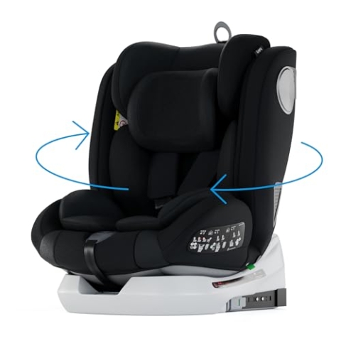Babify Onboard, Autositz Isofix für Babys und Kinder, 0 Monate - 12 Jahre, 40-150cm, 360°drehbar, tragbarer und sicherer Sitz i-Size ECE R129, Black edition