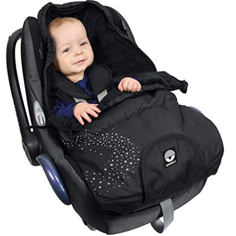 Original Dooky Footmuff Silver Stardust Small Baby Fußsack für Kinderwagen & Maxi Cosi, 0 bis 9 Monate, 70 x 40 cm, winterfest, wasserdicht & winddicht, geeignet für 3- und 5-Punkt-Gurte, schwarz