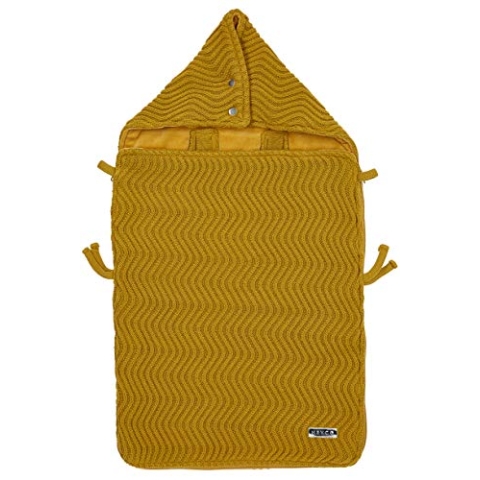 Meyco Fußsack Autositz Baby - samtweichem Plüsch gefüttert - The waves - 40x82cm - Ockergelb