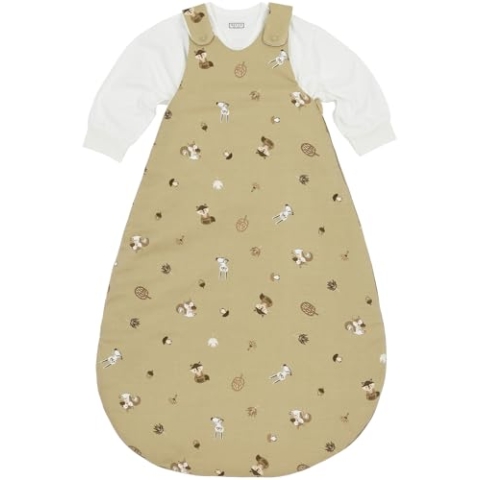 Meyco Baby Forest Animals Schlafsack 2-teilig, gefüttert (aus 100% Baumwolle, mit Rundum-Reißverschluss, hautfreundlich, Faltenresistent, Größe: 56/62), Sand