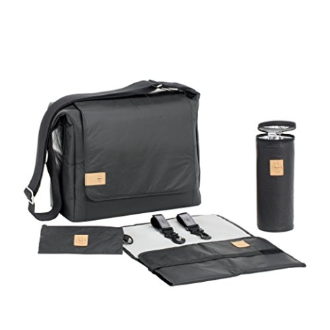 LÄSSIG Baby Wickeltasche Stylische nachhaltig Umhängetasche inkl. Zubehör / Messenger Bag Tyvek, schwarz